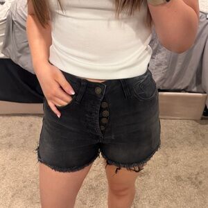 Windsor Black High-Rise Button-Front Frayed Hem Denim Shorts